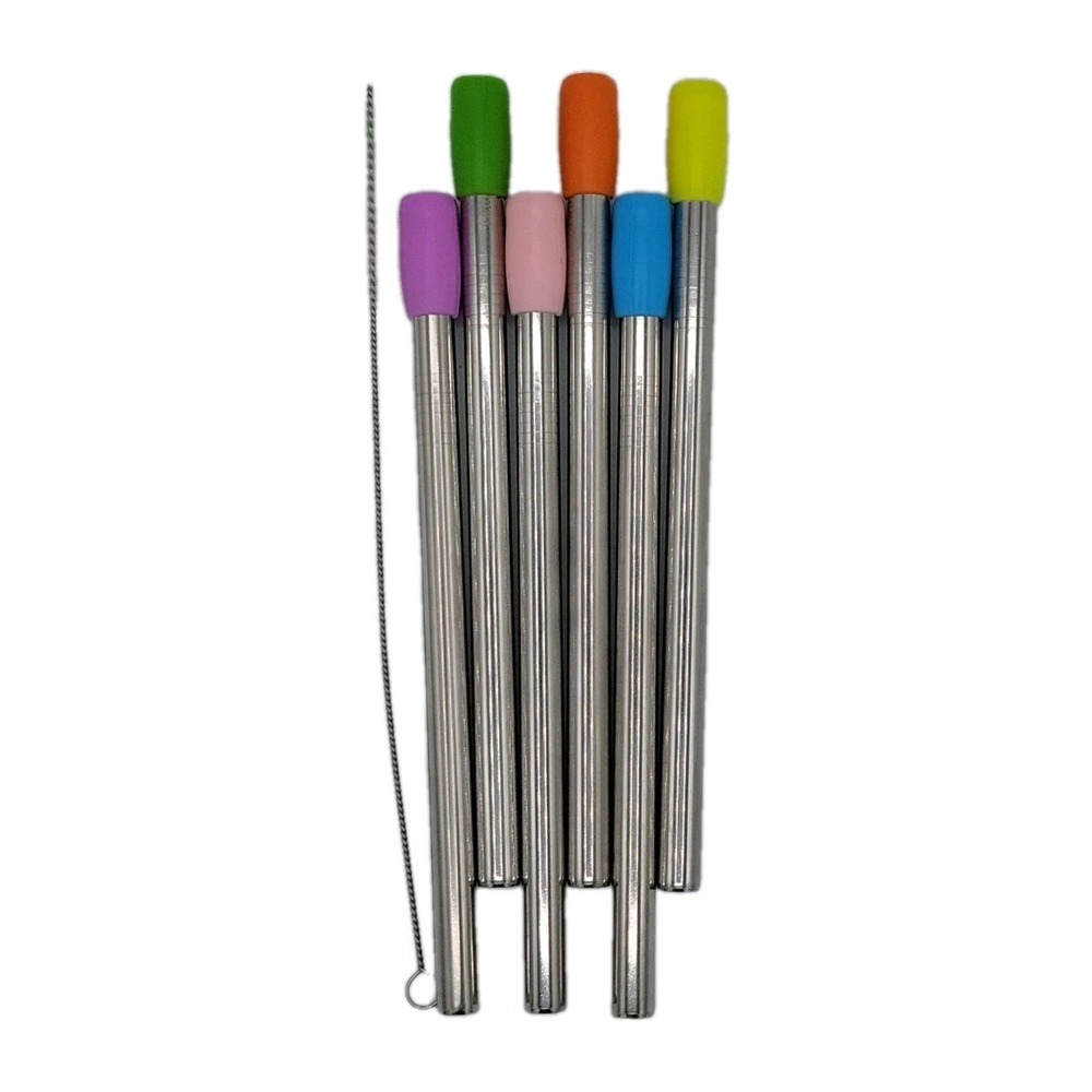 Stainless Steel Boba Straws 6 Pack Reusable Metal Bubble Tea Silicone Tips